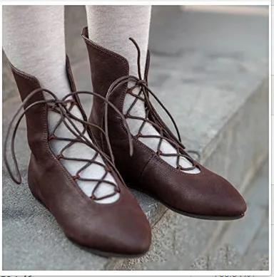 Halloween Medieval Steampunk Vintage Lolita Pirate Shoes Leather Boots Cross Lace Up Elf Hunter Queen Cosplay For Women Men