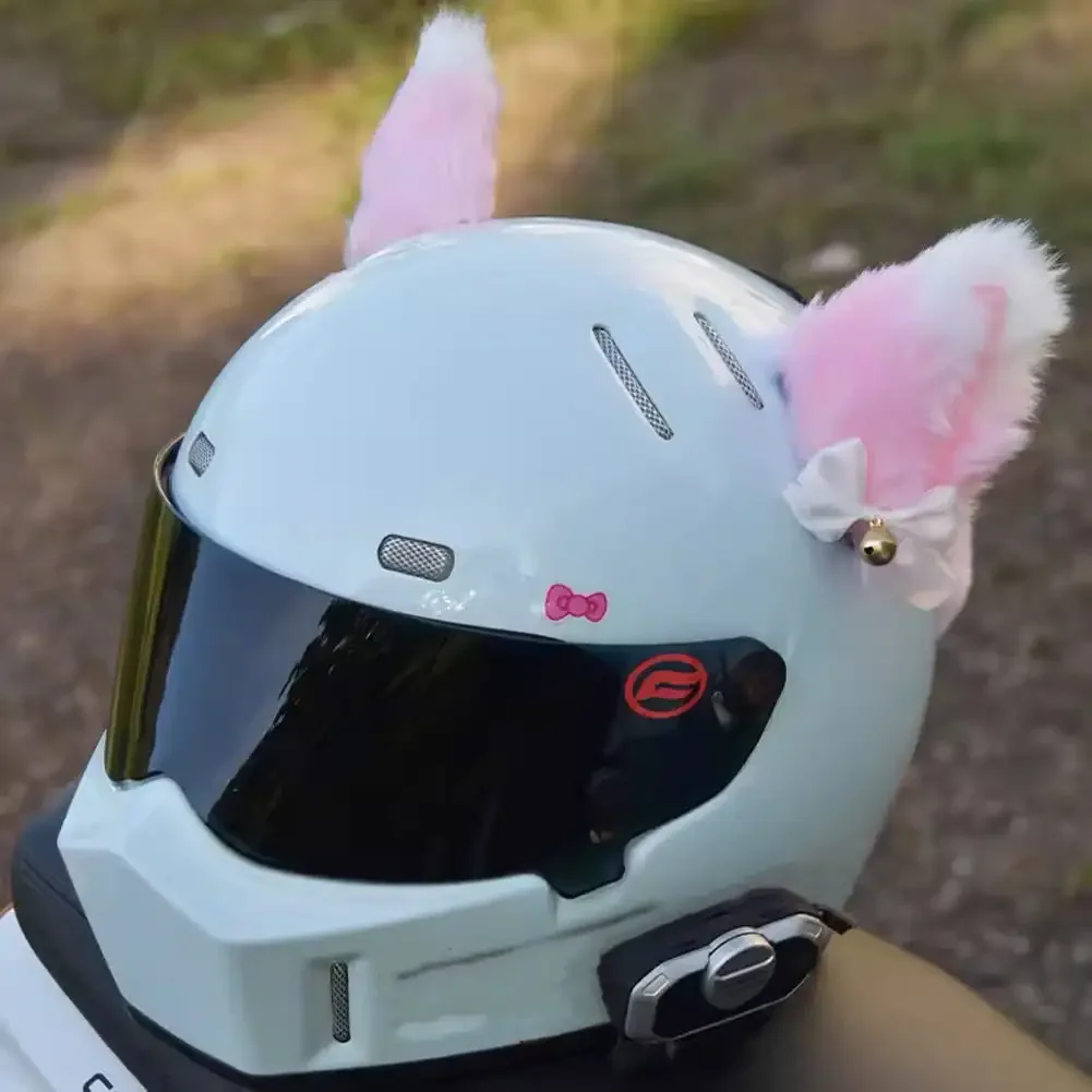 Casco de motocicleta de felpa de 2 piezas, decoración de orejas de gato para Motocross, pegatinas de felpa para Cosplay, decoración de cara completa para casco todoterreno