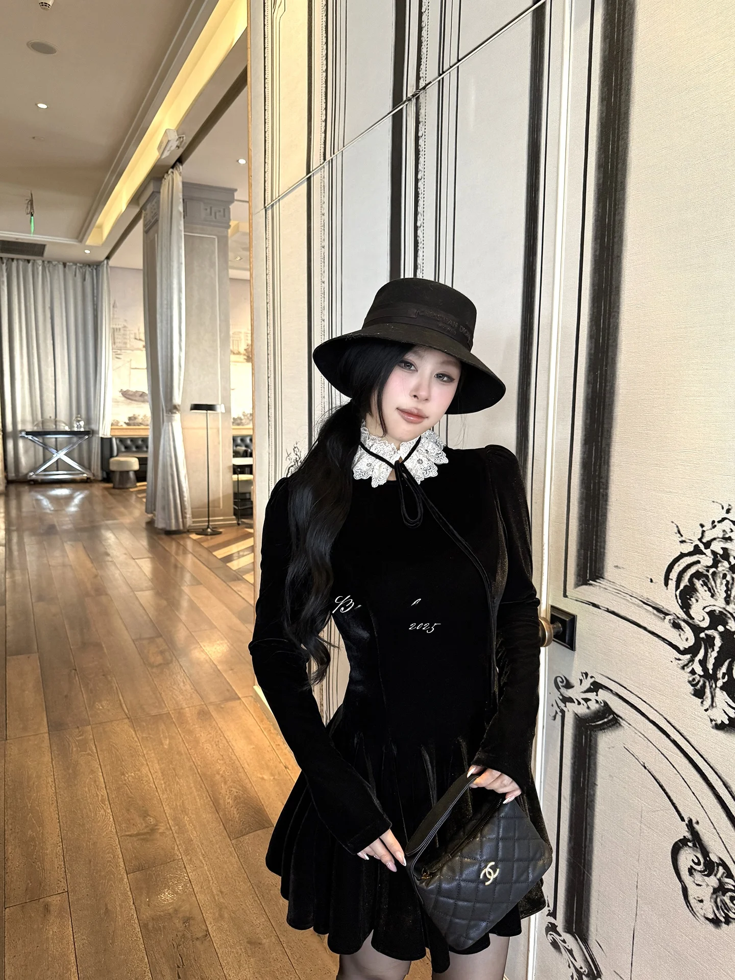 

Ele Velvet A-Line Dr Hepburn Sle plus Size New Year's Dr Gathered Waist Ball Gown Skirt for Women in Winter