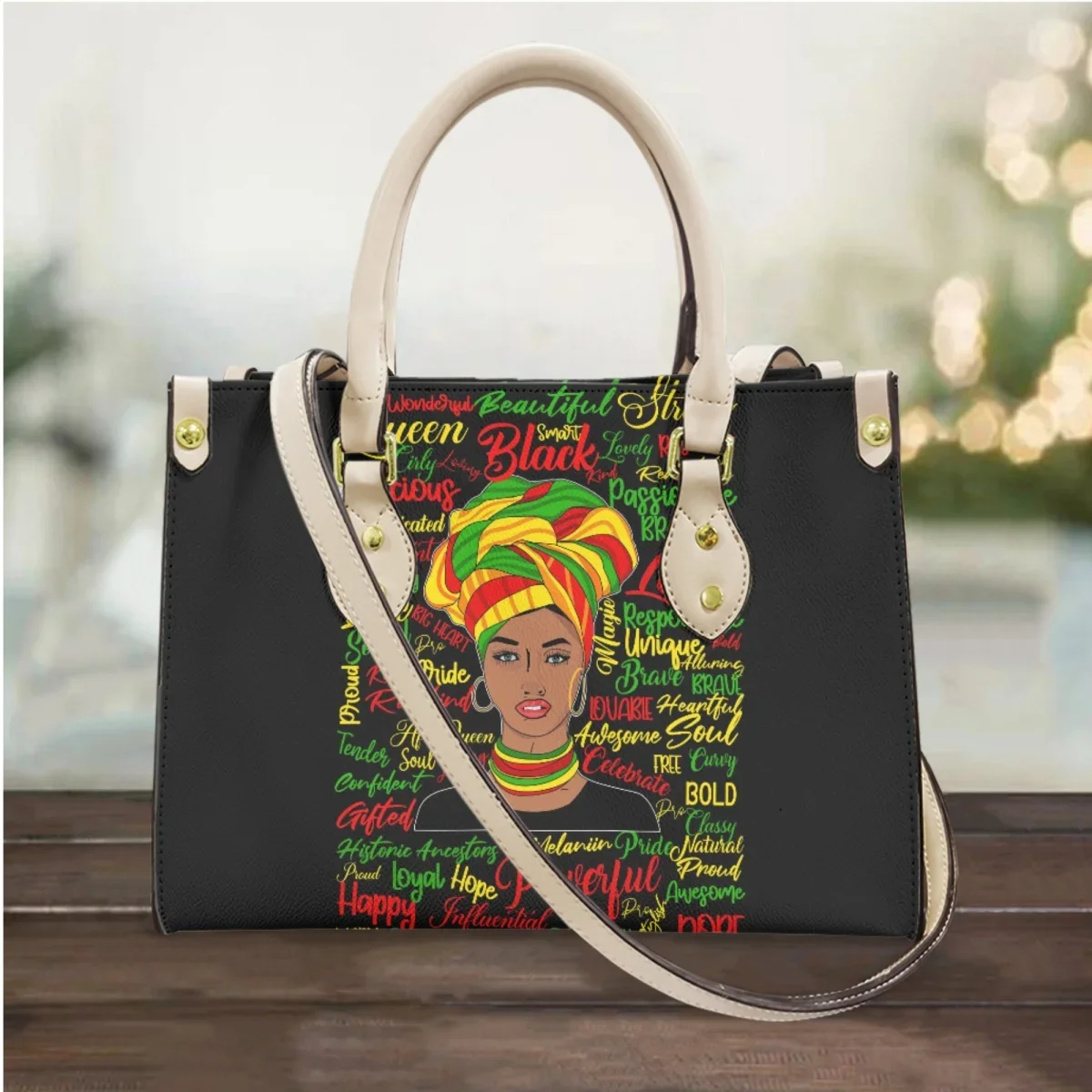 Creative African Woman Culture Designer Casual PU Leather Shopping Bag Trend Top Handle Messenger Bag Handbags Female Girls Gift