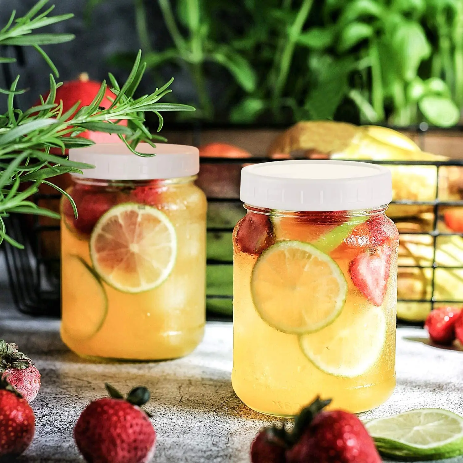 16er Pack Weithals-Einmach glas deckel Kunststoff-Aufbewahrung kappen für Einmach gläser auslaufs ichere und kratz feste Oberfläche