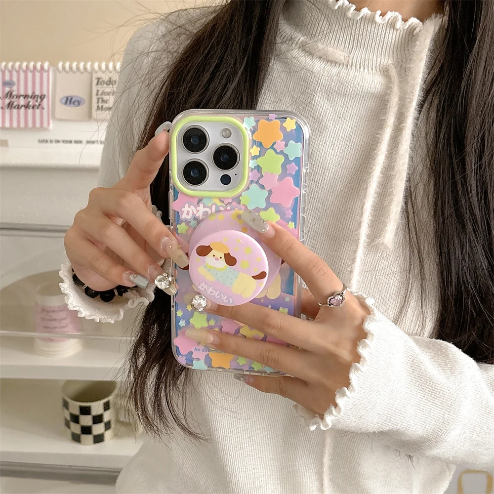 

Cute Dachshund Colorful Stars Magsafe Case For iPhone 16 Pro Max 15 11 12 13 14Pro Max X laser Bumper with Magnetic Stand Holder