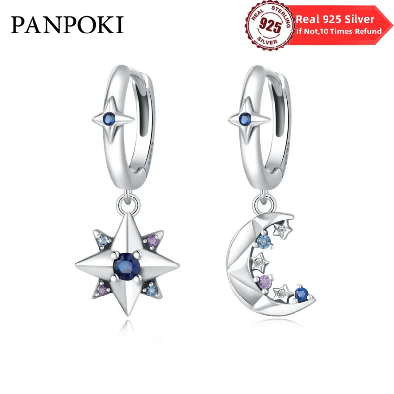 925 Sterling Silver A Pair Star And Moon Earrings Fit Original Charms Hoop Earrings For Women Girls Stud Earring Fine Jewelry