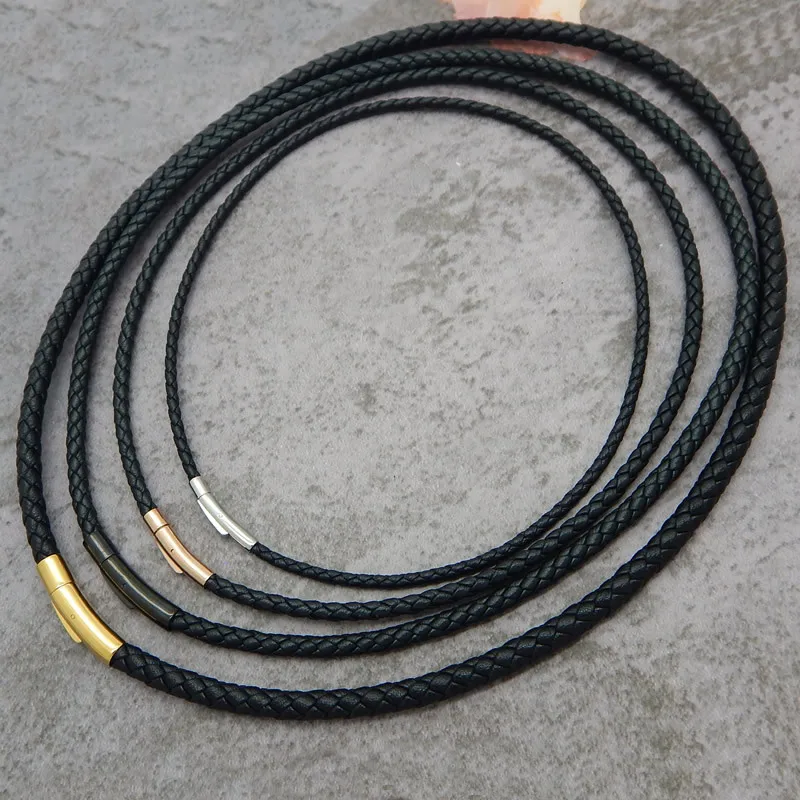 2mm 3mm 5mm Steel Clasp DIY Leather Necklaces for Men Women Black Brown Gold Rope Choker Braided Waxed Leather Necklace Cord