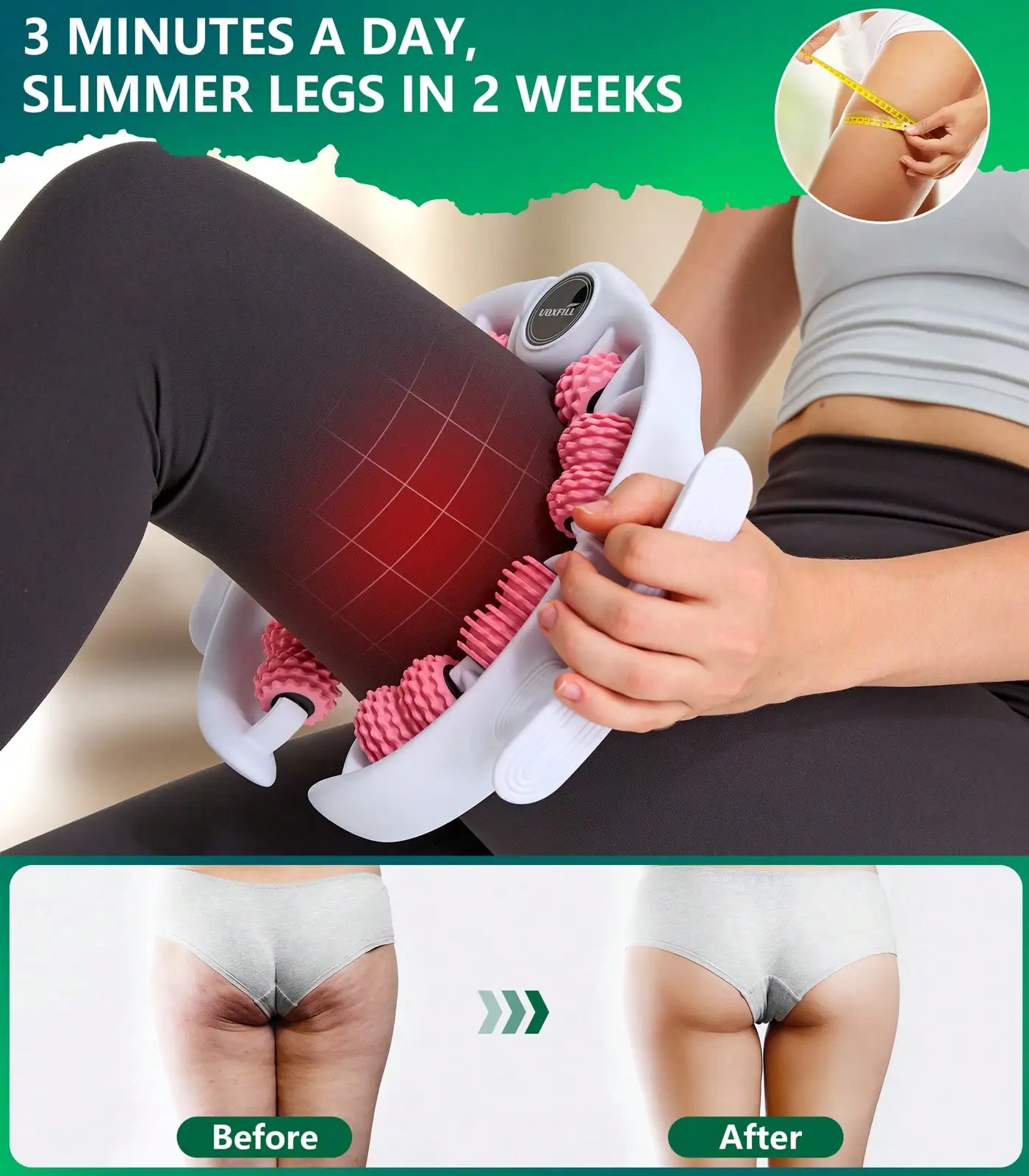 Cellulite Massage Tool | 360°Removable Cellulite Remover For Legs | Fascia Blaster For Contoured & Smoother Skin,Tool For Sore Arms, Legs, Stomach & ButtocksGreen