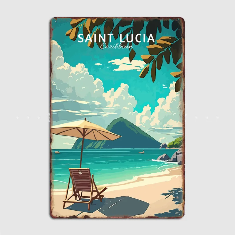 Saint Lucia Scenic Area Vintage Retro Poster Metal Posters Sign Indoor Outdoor Room Decoration Home Decor Bar Decor Wall Decor
