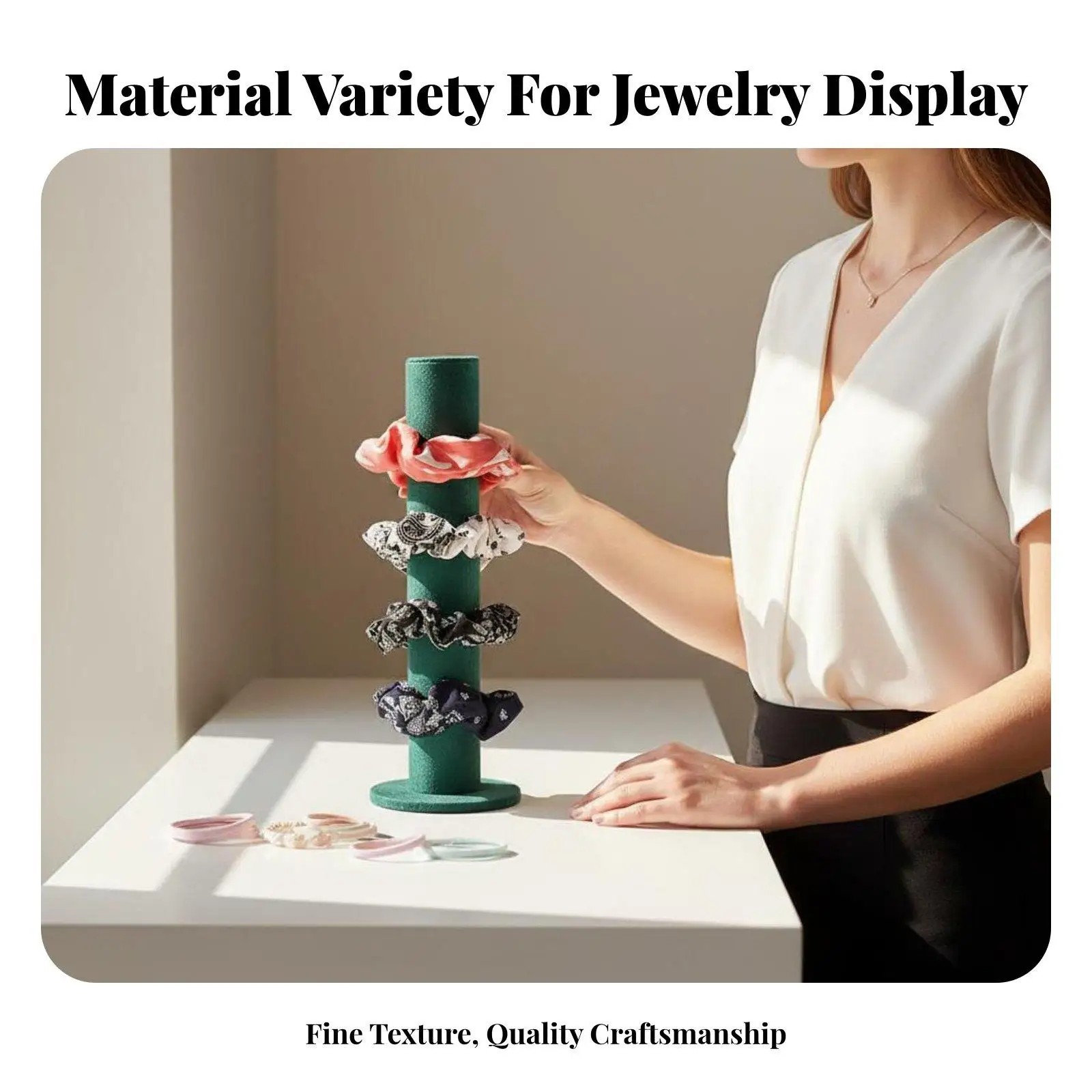 Hair Accessories Scrunchie Display Stand Velvet Pillar for Bracelet and Hair Tie Storage Organizer