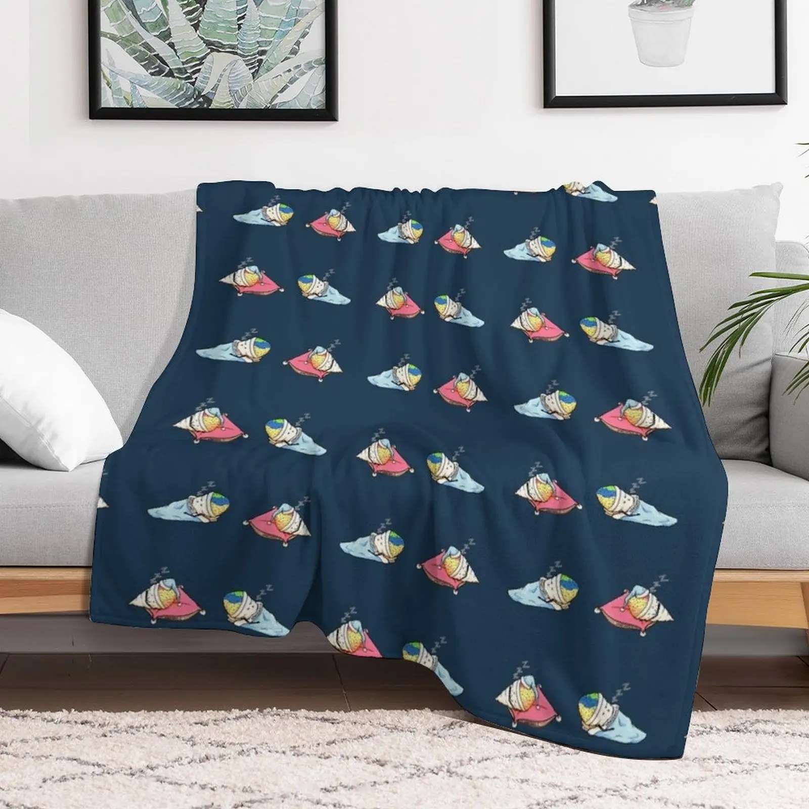 Sleepy Time SnoCones Repeating Dark Blue Throw Blanket Plush Hairys Blankets