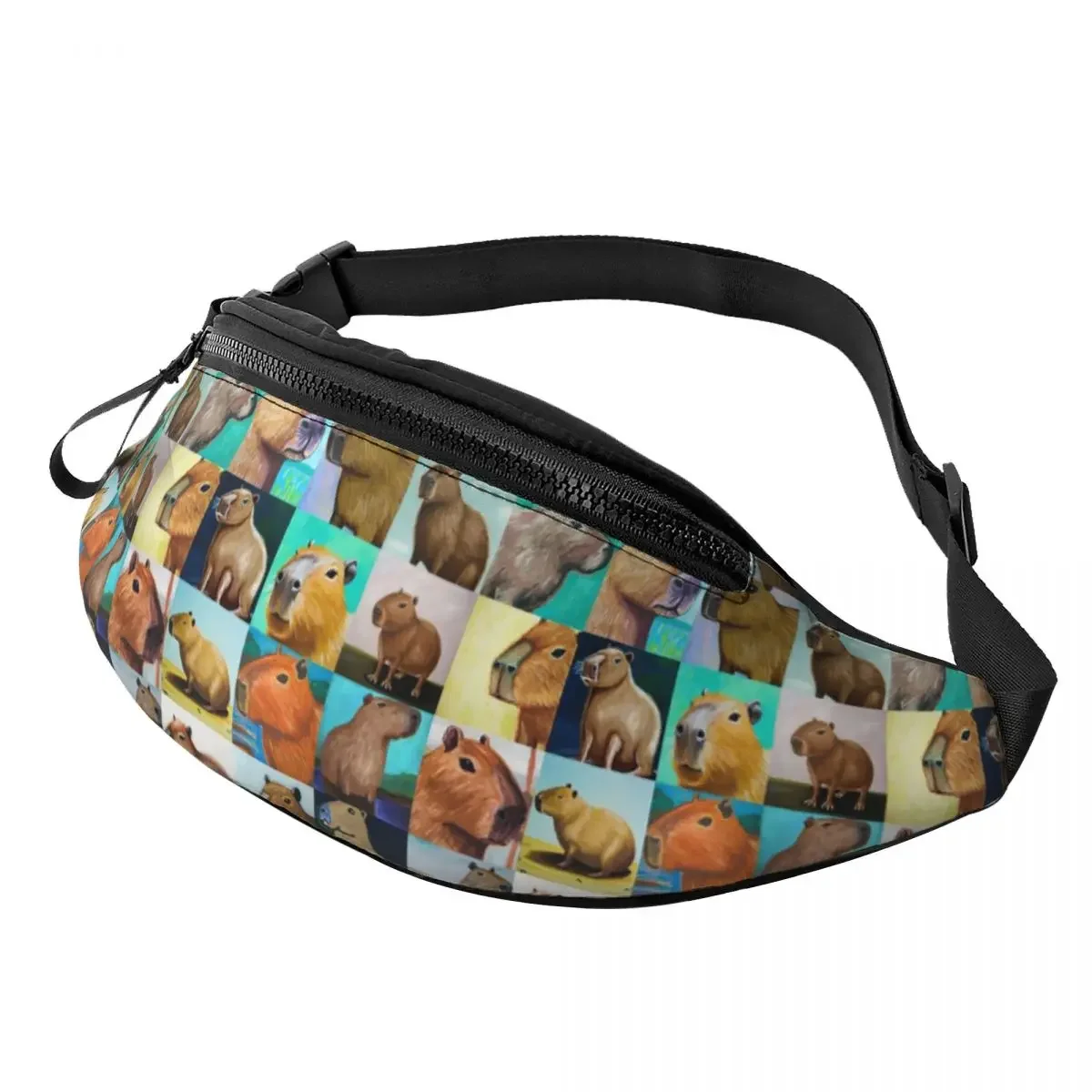 Casual Capybara Collage Fanny Pack Men Women Kawaii Animal Crossbody Waist Bag for Travel Cycling Phone Money Pouch