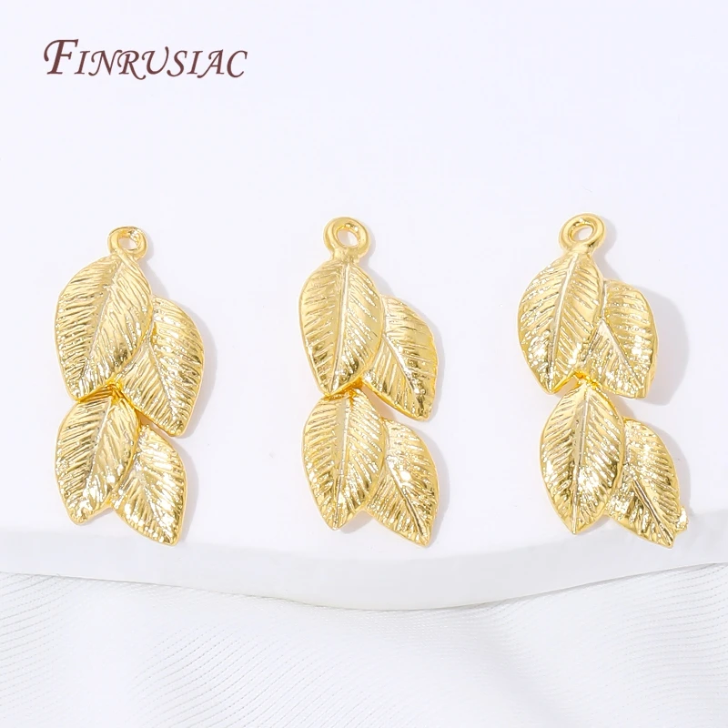 2/4/8Pcs 18K Gold Plated Brass Leaf Cluster Charms Embossed Vein Connectors For DIY Earrings Necklace Jewelry Making Accessories