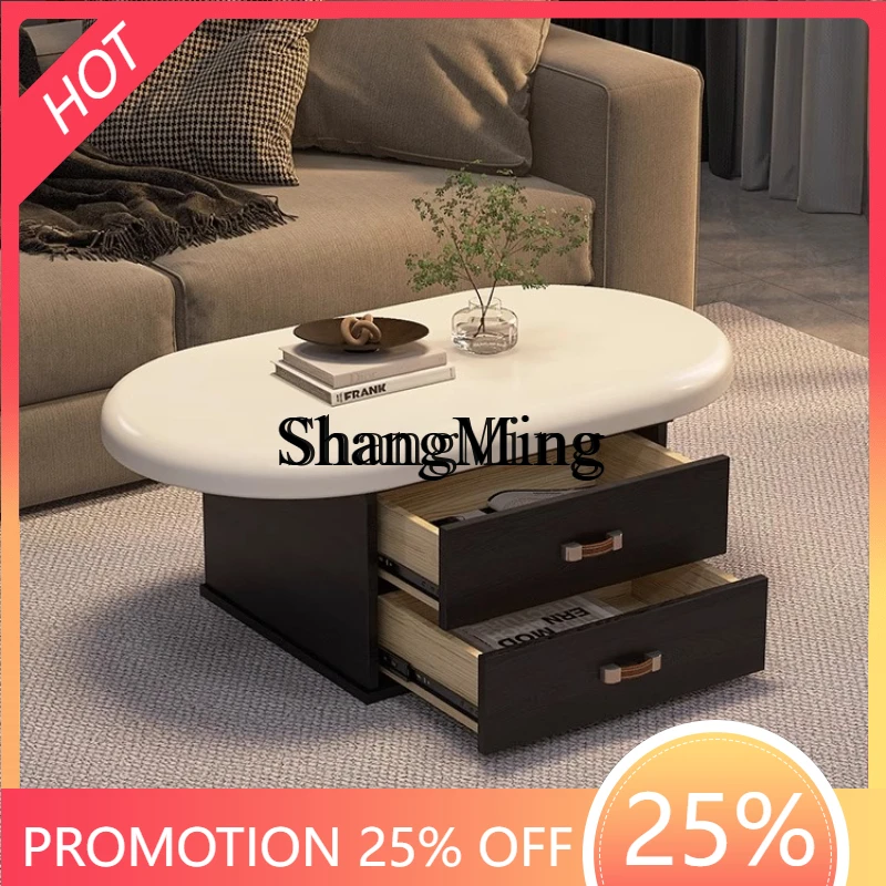 

ZYY living room household small apartment small coffee table light luxury sense modern simple oval storage coffee table