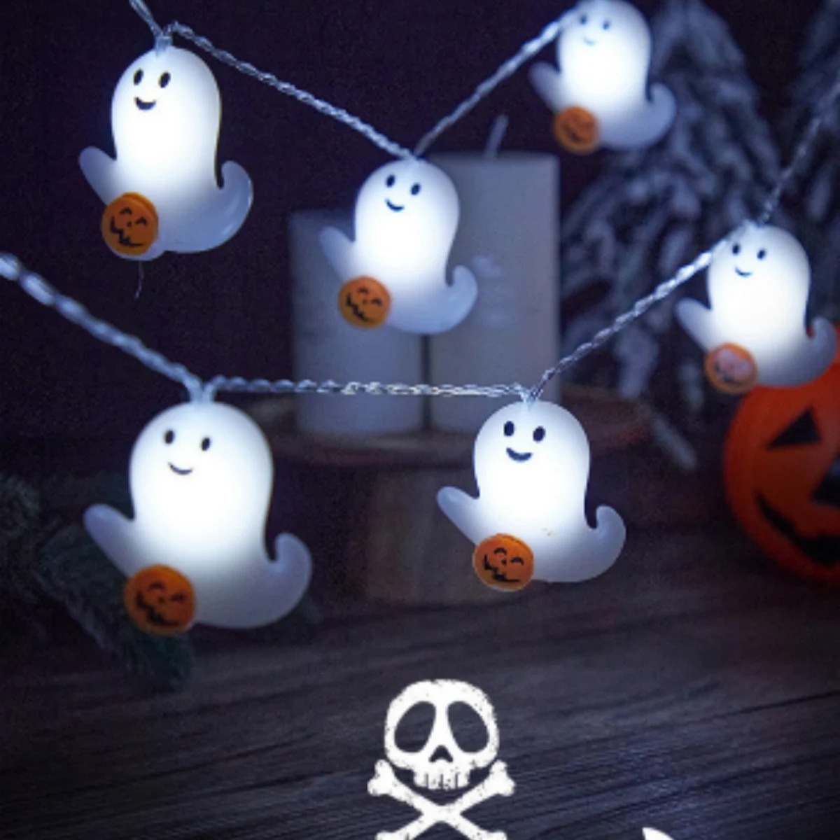 1PC 10/20LED Halloween Battery Powered Mini Ghost String Lights Scary Atmosphere Lamp Perfect For Bedroom Theme Party Home Decor