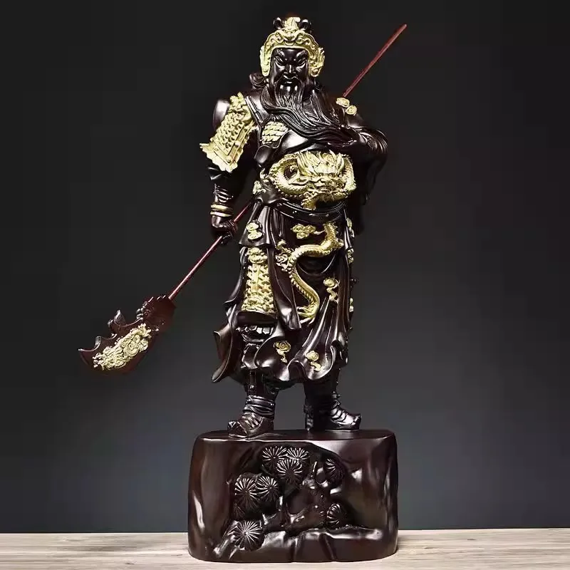 

Большая резьба по дереву из черного дерева, статуя Гуань Гун - китайский Бог богатства и защиты, скульптура воина фэн-шуй ручной работы для дома