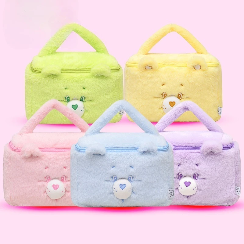 

New Care Bears Cute Plush Cosmetic Bag Cartoon Rainbow Bear Large Capacity Storage Pouch Travel Toiletry Bag for Women Girls