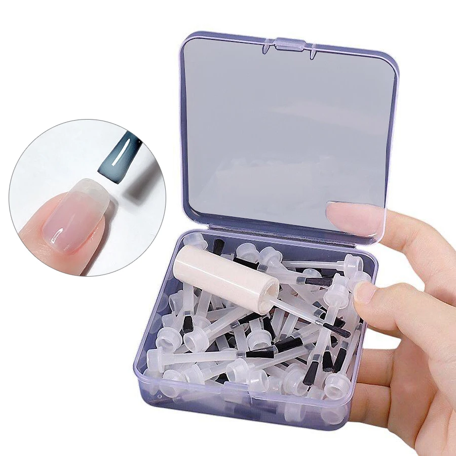 50Pcs Disposable Flat Nail Polish Brushes with Handle for Nail Polish, Gel Application Easy Replacement