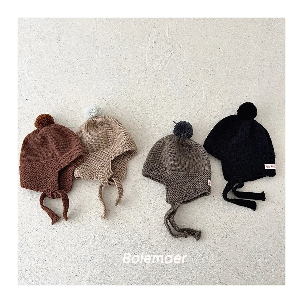 

Детская вязаная шапка с этикеткой Cuat Pom Pom, детские шапки, осенне-зимние детские вязаные шапки, защитные шапки для ушей