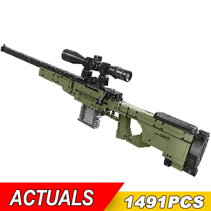 

Technical WW2 Military Series Army Weapon AWM Sniper Rifle Bullet Gun Building Blocks Toy Model Kids Outdoor Game for Boys Gifts