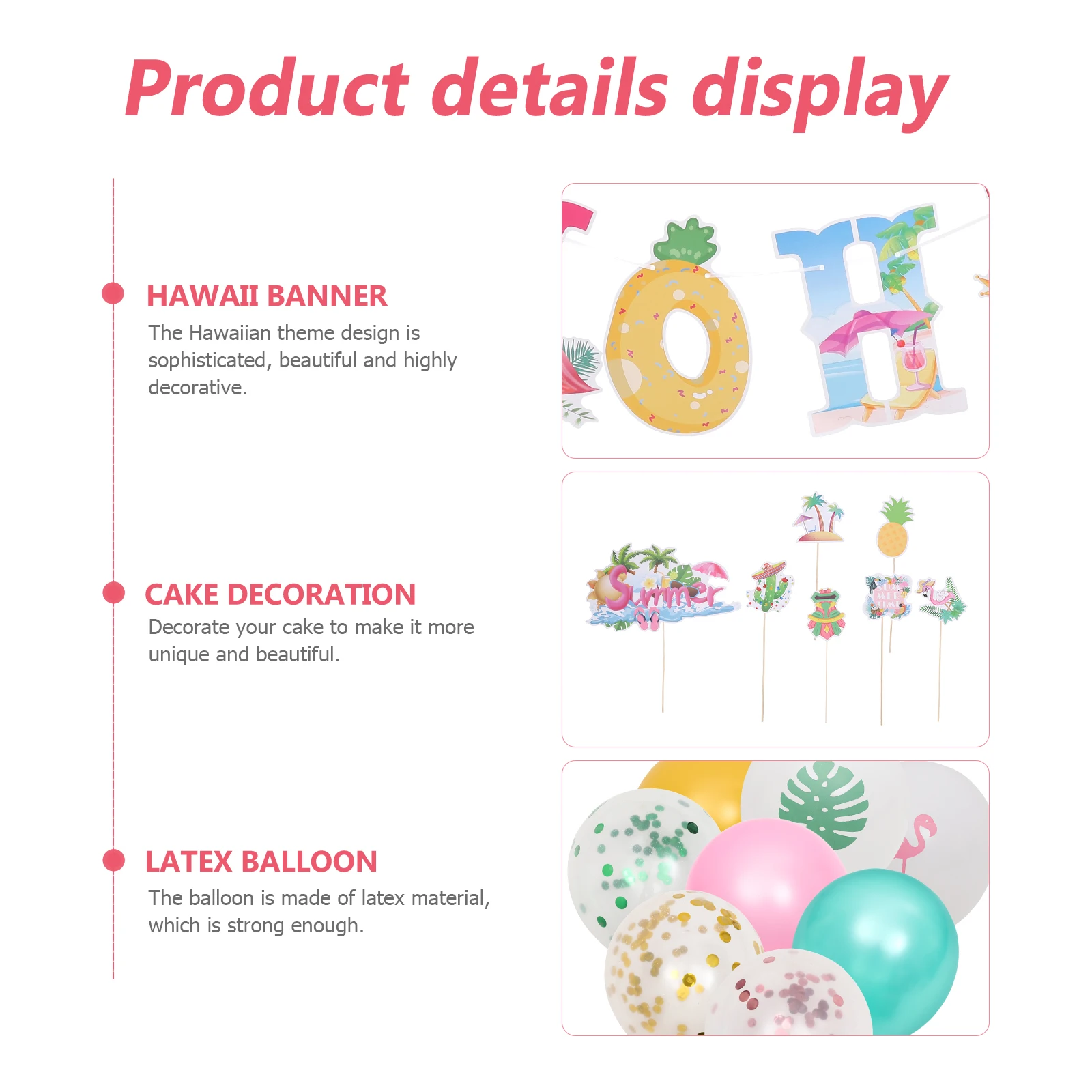 

1 Set Party Balloons Birthday Banner Cake Topper Decorations Hawaii Theme Latex Paper Kitchen Door Stairs Strong Bright