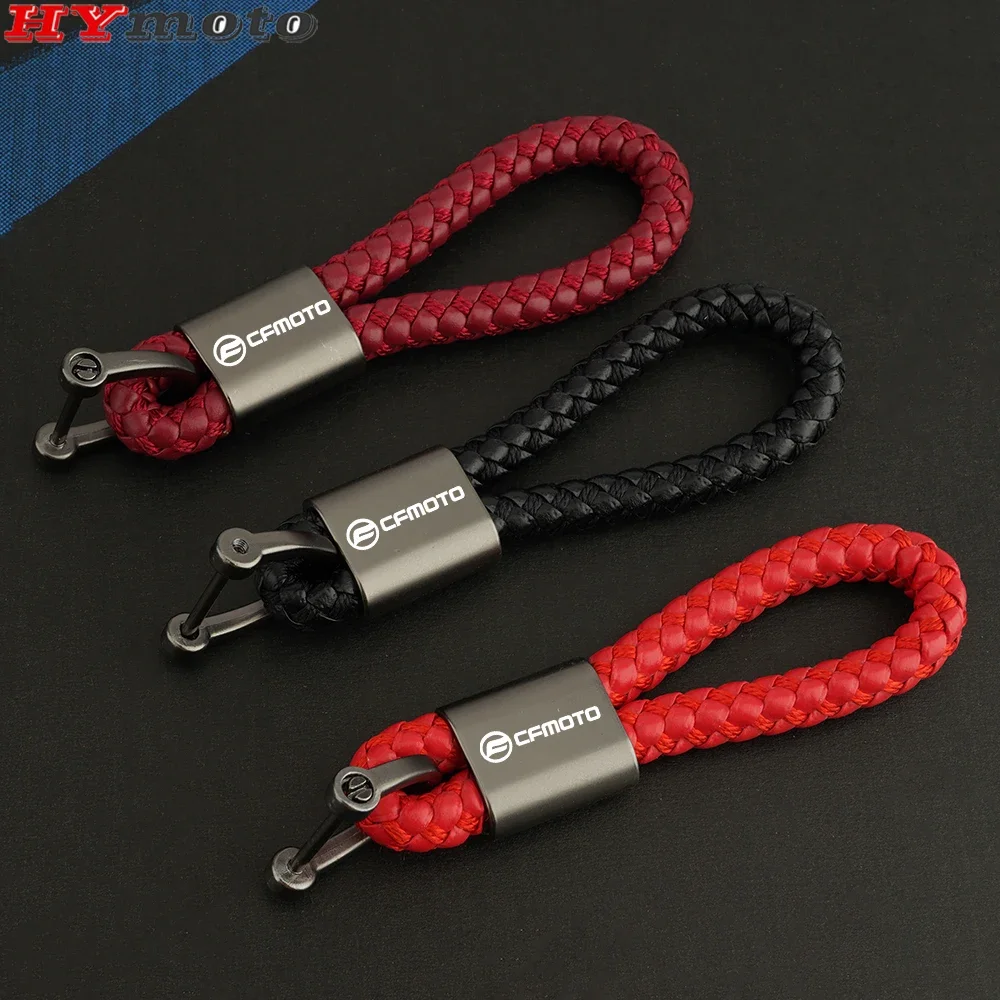 For CFMOTO 250NK/SR 400NK/GT 650NK/GT CLX 700 800MT Motorcycle Accessories Leather Knitting Rope Keychain Metal Keyring WithLOGO