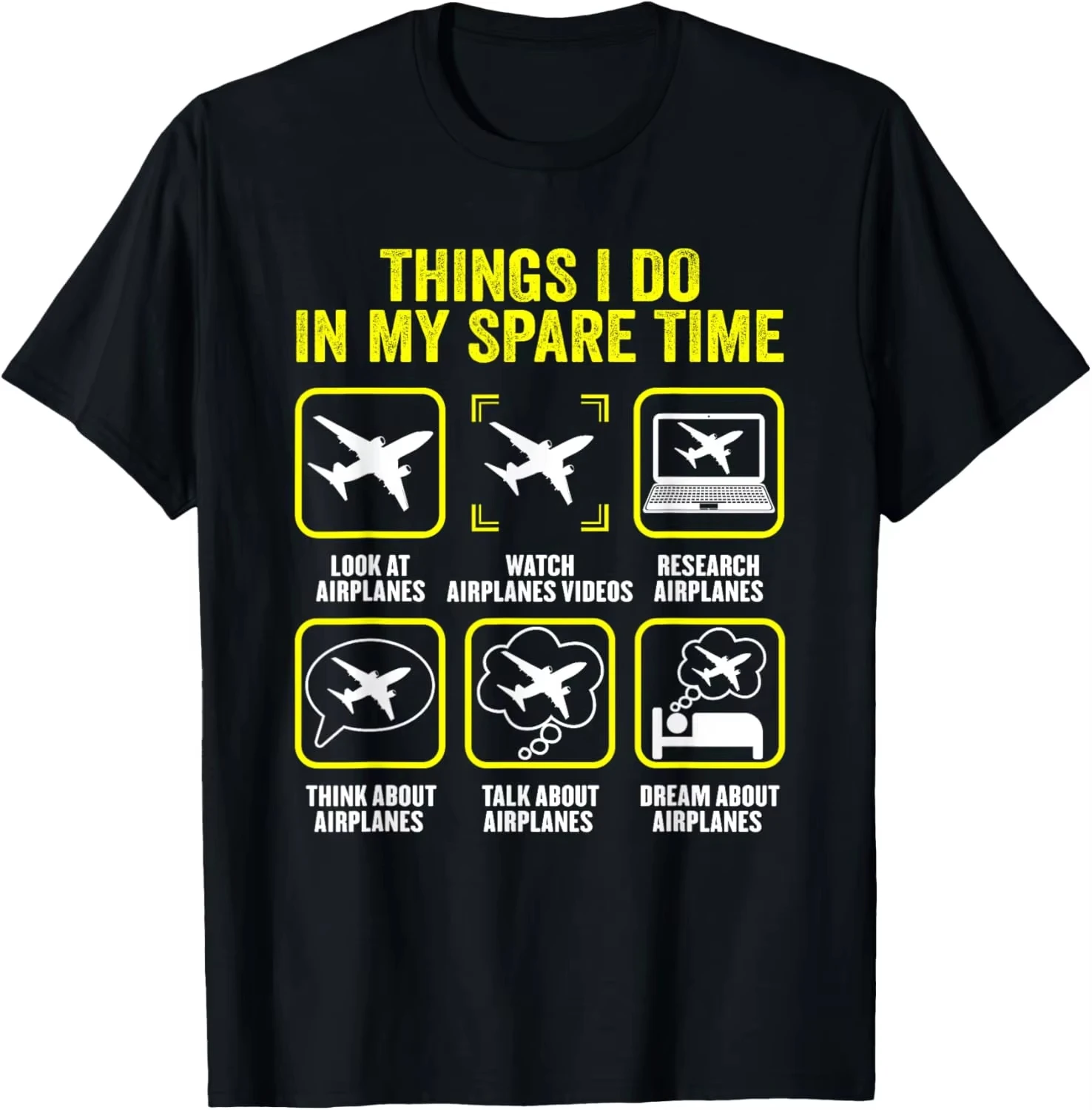 Things I Do in My Spare Time Airplanes Aviation Pilot T-Shirt, Unisex Casual Cotton Gift Shirt for Aviation Lovers