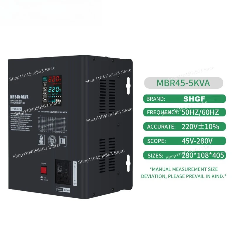 5KVA 10KVA  Single Phase AC Output 220V Wide Input Range 45-280V 50Hz LCD Display Wall-mounted Voltage Stabilizer