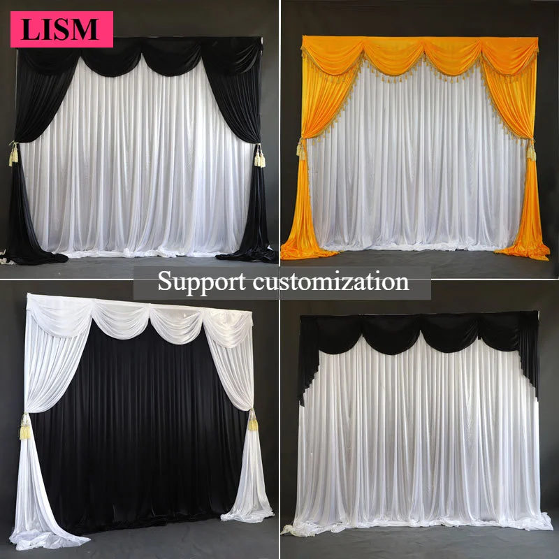 

Stage Curtain Thin Living Room Black and White Background Cloth Hotel Wedding Decor Fabric Cheap Solid Color Silk Cloth Valance