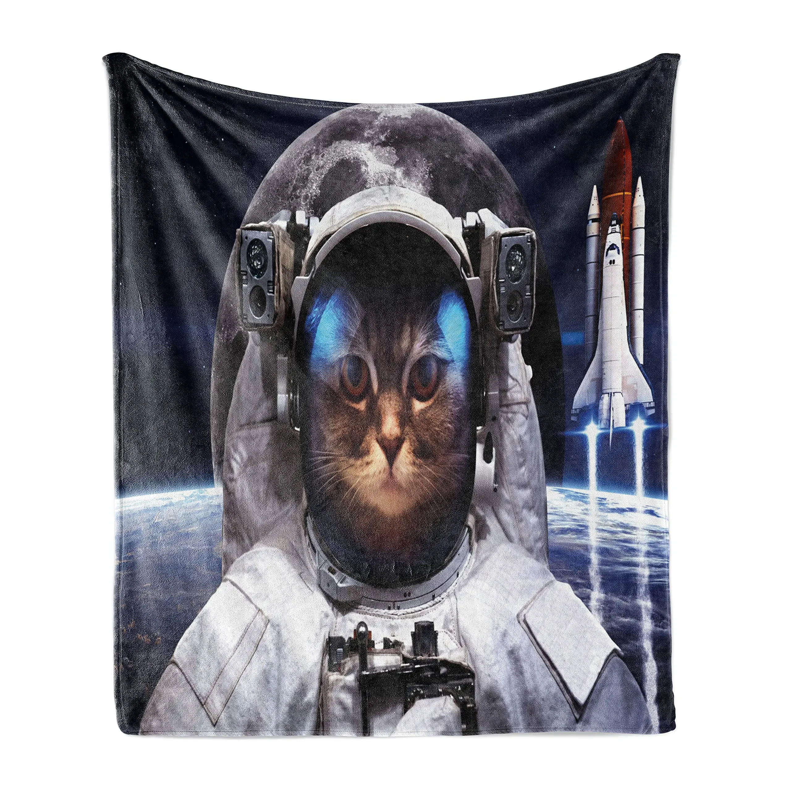 Space Cat Throw Blanket,Cat In Space Astronaut Cosmonaut Suit with Galaxy Milkyway Soft Flannel Blanket Home Gifts for Adults