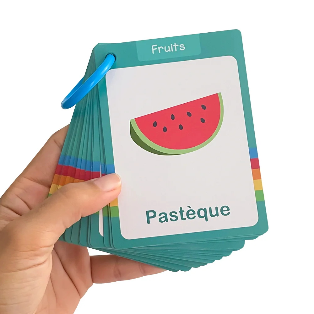 25 قطعة من بطاقات التعلم المفردات الفرنسية للفواكه والخضروات للمدرسة المنزلية بطاقات تعليمية مزدوجة الجانب للأطفال وسائل تعليمية #3