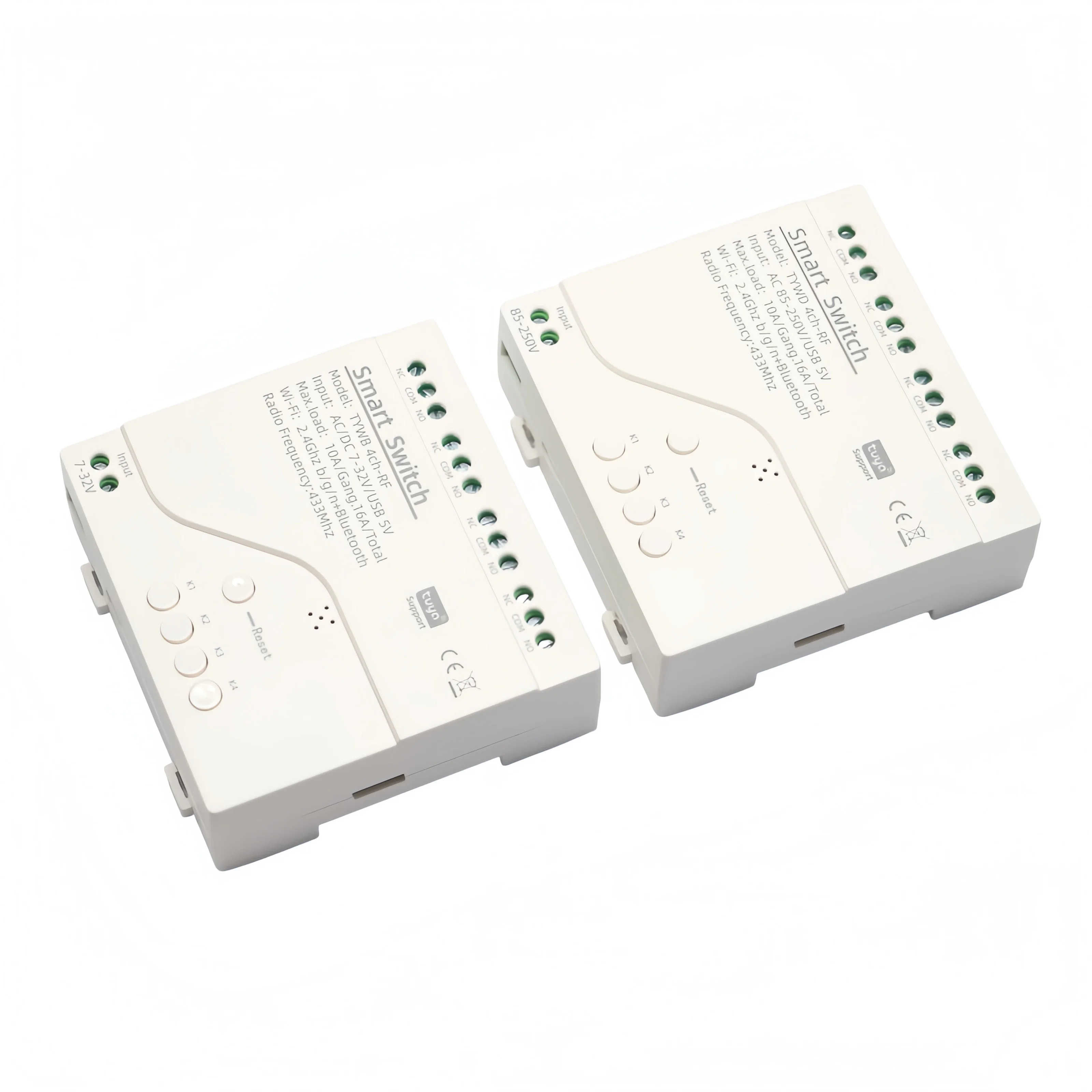 7-32V/85-250V 4CH Tuya Smart WiFi Relay Switch with 433MHz RF Remote Control 10A Smart Home System