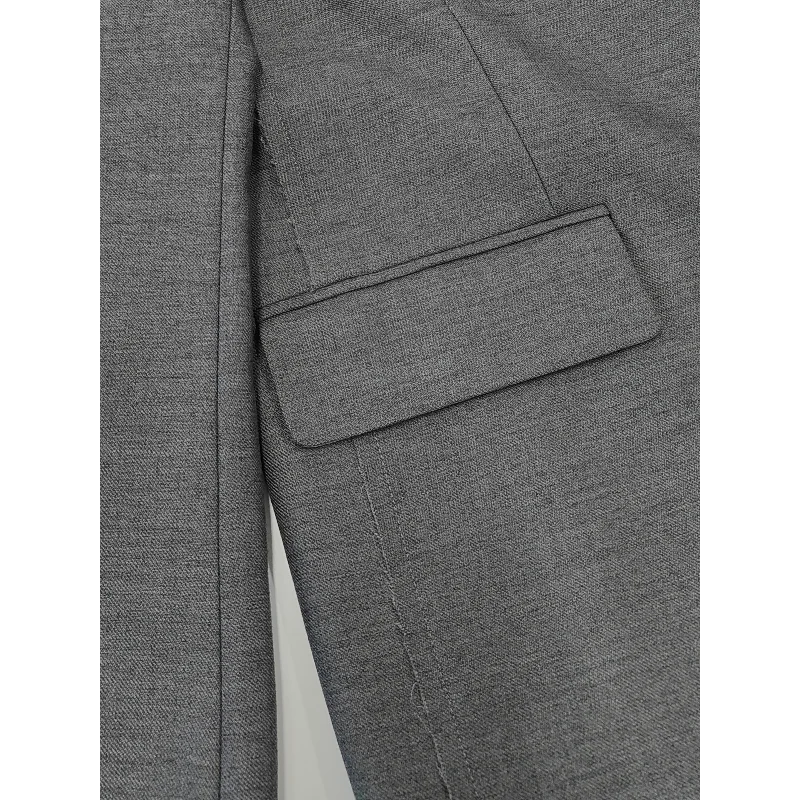 グレーのゆったりとしたカジュアルでスタイリッシュな女性用ブレザー、長袖、ブレスト、ゆったりとした襟、オフィスレディー、多用途、女性用ジャケット、秋