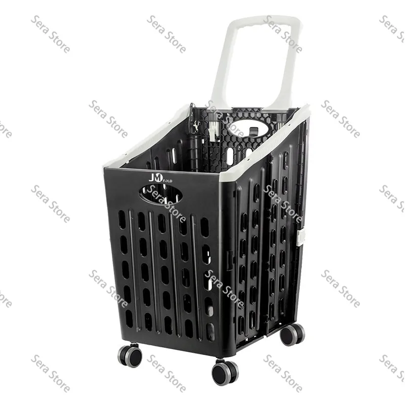 Supermarket Shopping Cart Foldable Home Universal Wheel Trolley Cart Snack Shopping Basket