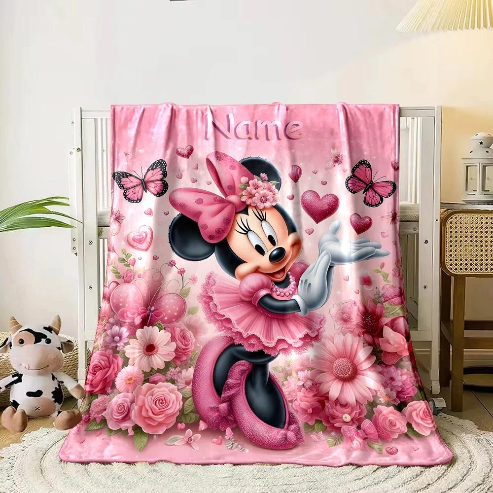 Personalized Custom Name Blanket Disney Minnie Mouse Blanket for Sofa Bed Cover Blanket Suitable for Birthday Christmas Gifts