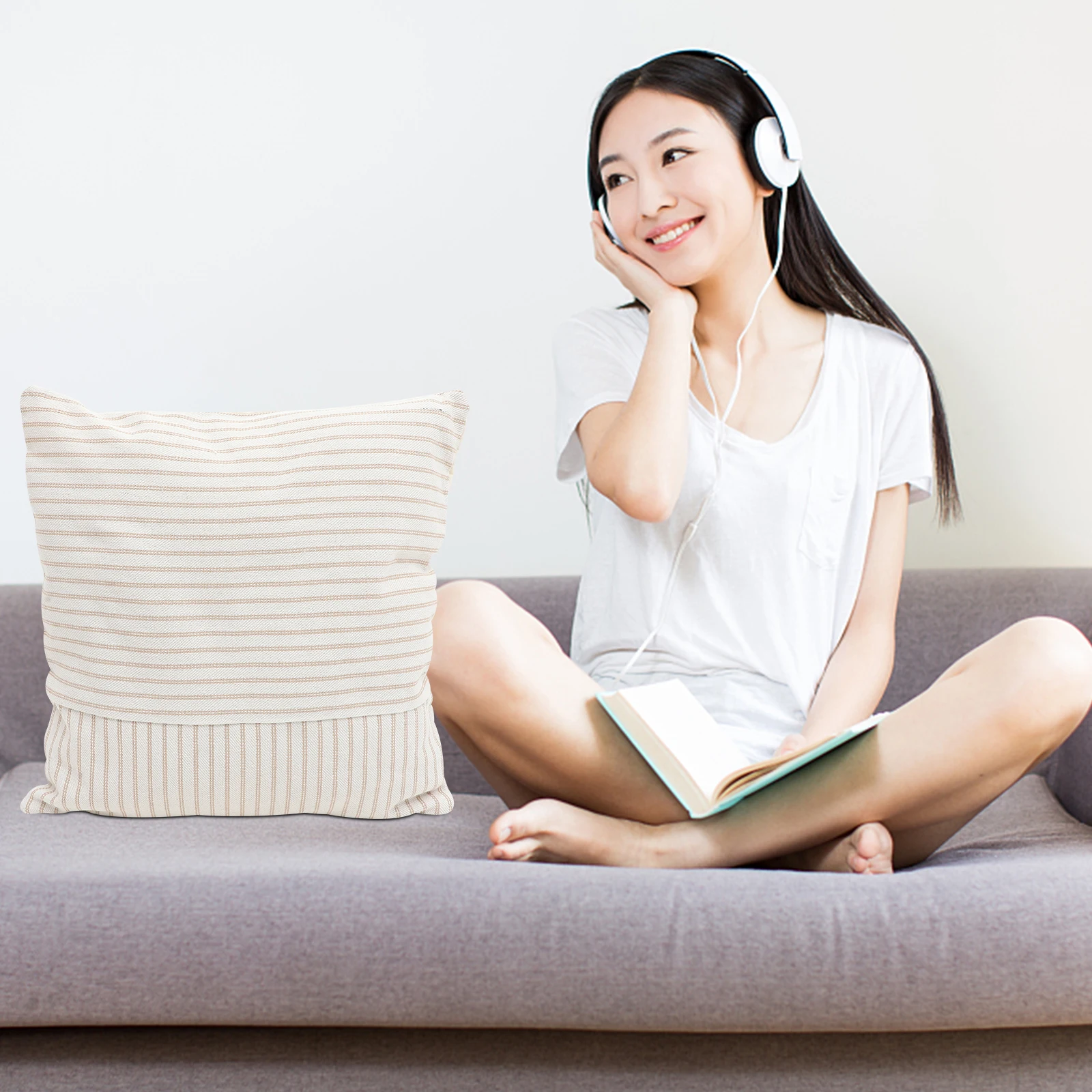 

2Pcs Spliced Cotton Linen Pillow Covers Square Cushion Covers Decorative Throw Pillowcases for Sofa Home Living Room