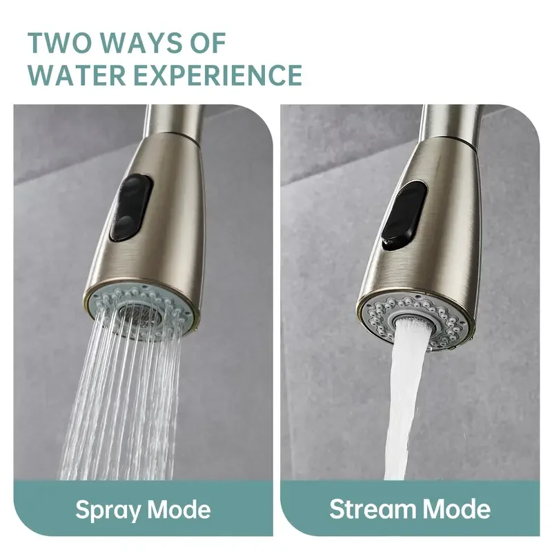 Modern Stainless Steel Pull-Out Kitchen Faucet - Sleek Design with Dual Water Outlets, 360° Rotatable & Retractable, Hot & Cold