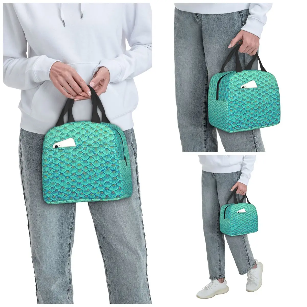 Mermaid Fish Scale Insulated Lunch Bag for Women Office Cooler Thermal Food Box Tote Leakproof Lunch Boxes Container