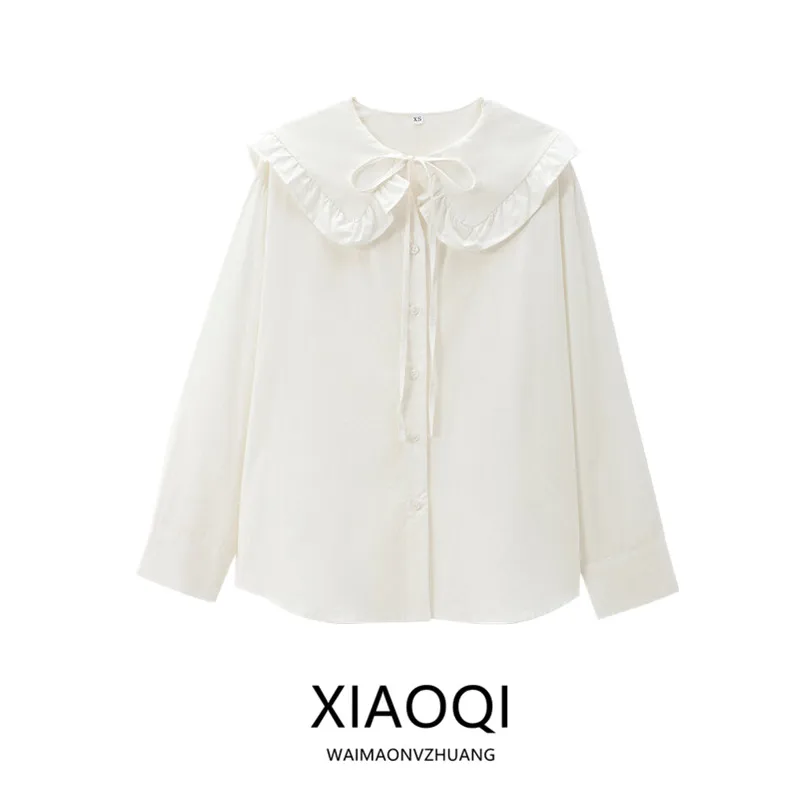 

Fall 2024 Women's Cotton Long Sve irt round Collar Design Loose Fit Versatile Sle New Arrival Faionable Ladies' irt