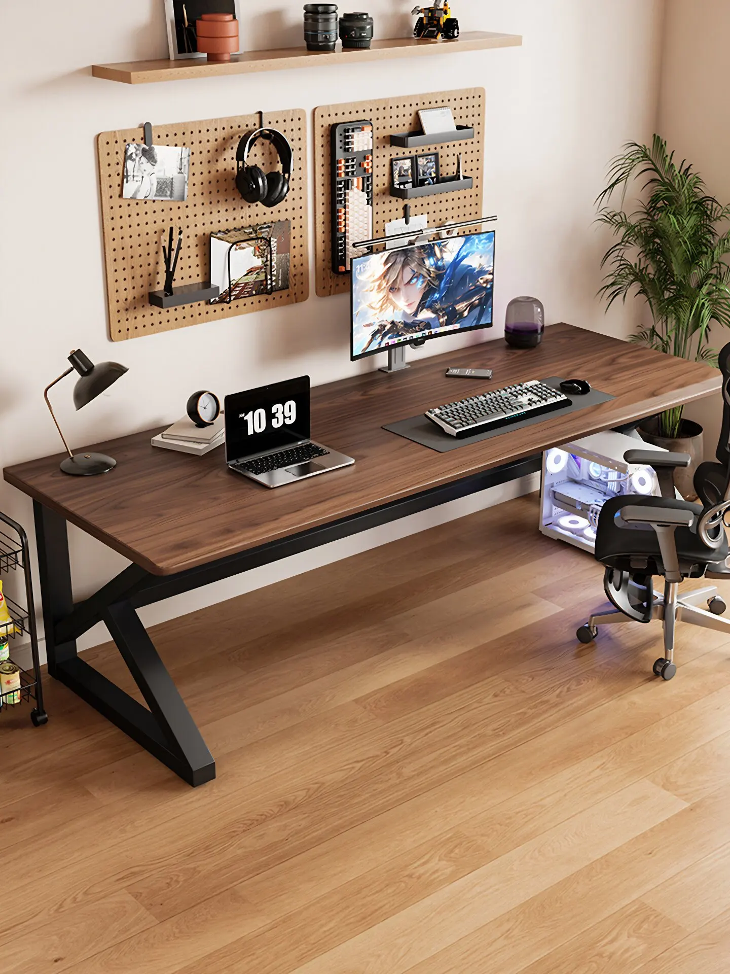 Ash wood solid wood large board double desktop computer black walnut e-sports table living room large desk log desk
