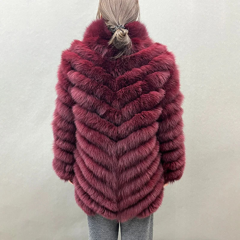 Natural Fox Fur Coats 2023 Autumn Winter Long Jackets Real Fox Higth Collar Double Side Overcoat S5437