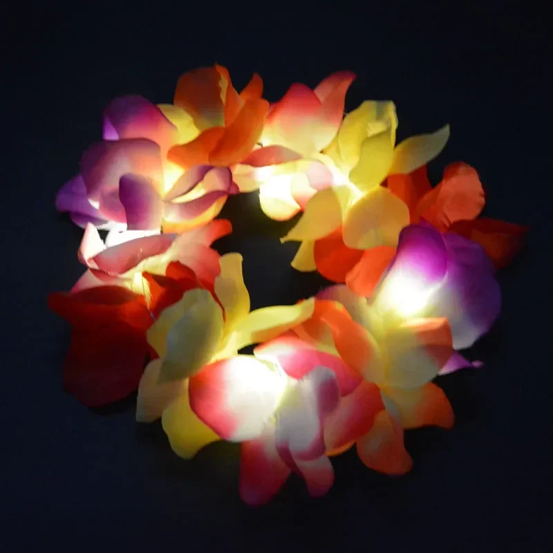 1pcs Light Up Hawaiian Wreaths Headband Tropical Luau Flower Headpiece Leis Thicker Floral Crown  Glow Party Wedding Festival