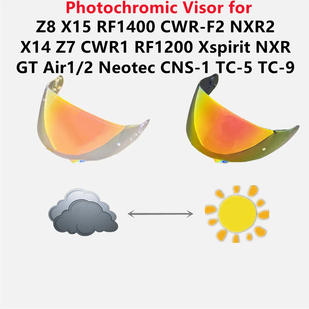 

Photochromic Visor for SHOEI Z8 X15 RF1400 CWR-F2 NXR1/2 X14 Z7 CWR1 RF1200 Xspirit GT Air1/2 Neotec CNS-1 TC-5/9 Helmet Shield