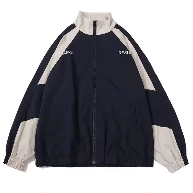 Autumn Men's Varsity Jacket Hip Hop Double Embroidery High Street Patchwork Color Block Windbreaker Zipper Stand Collar Jackets