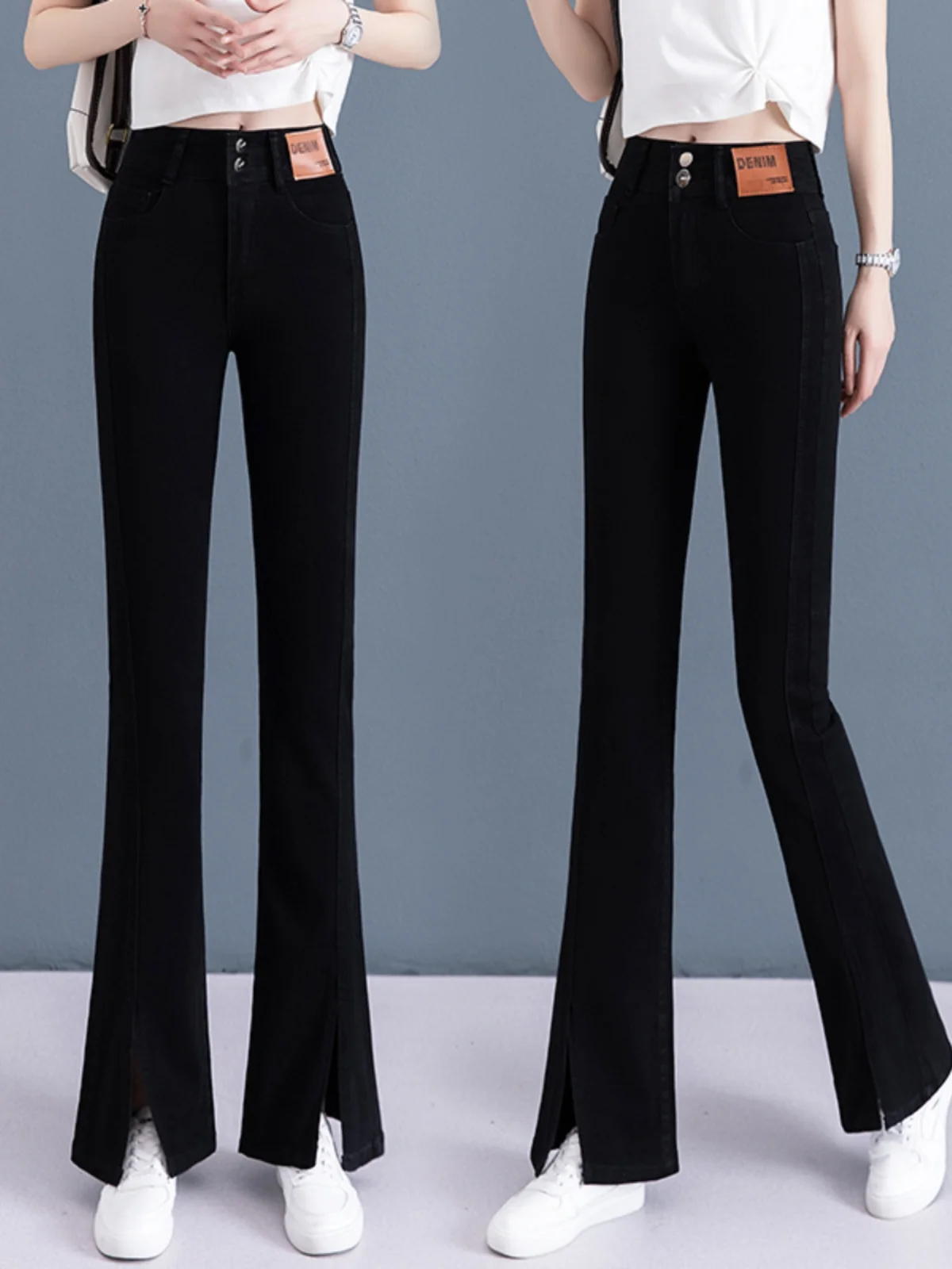 

Женские джинсы клеш с высокой талией, широкие, повседневные, модные, стройнящие, весна-осень, новые, из денима