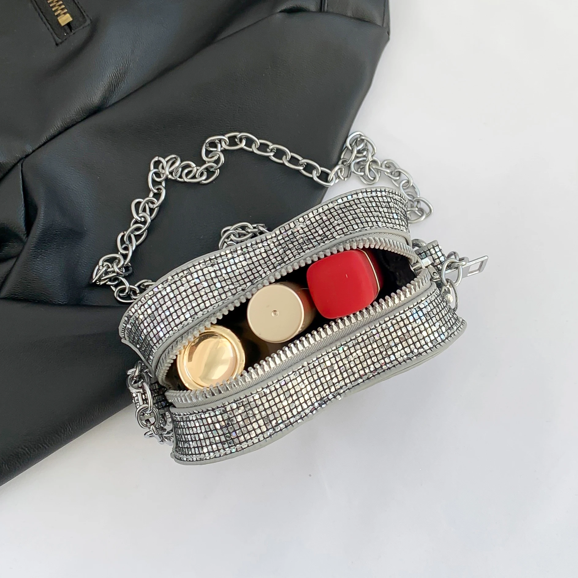 Super Mini Crossbody Tas Voor Vrouwen Luxe Lovertjes Handtas Portemonnee Lippenstift Zakje Schattige Liefde Hart Vorm Meisjes Schoudertas