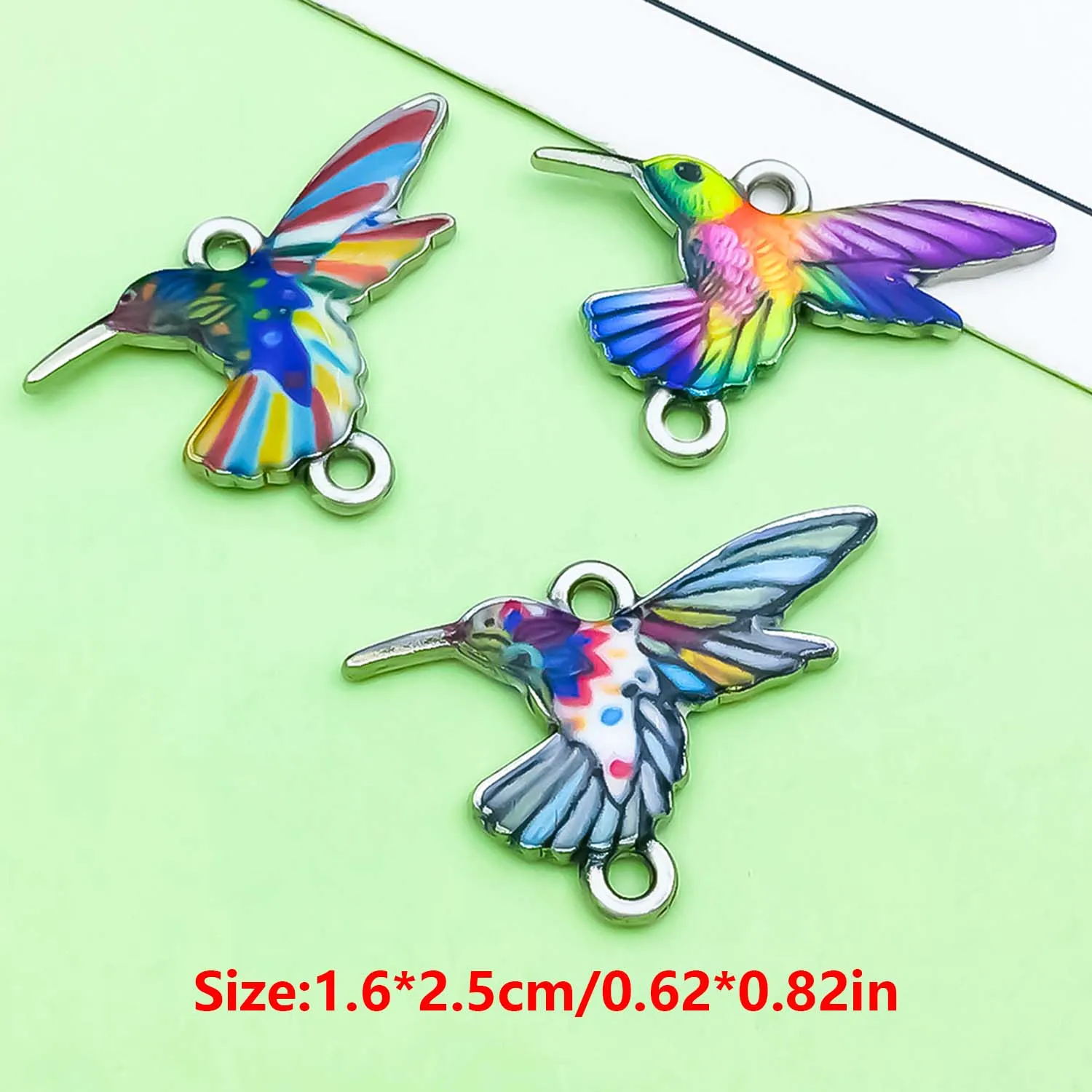 10pcs 16x25mm Colorful Printed Hummingbird Charms Connectors Bird Animal Pendants for DIY Jewelry Making Accessories