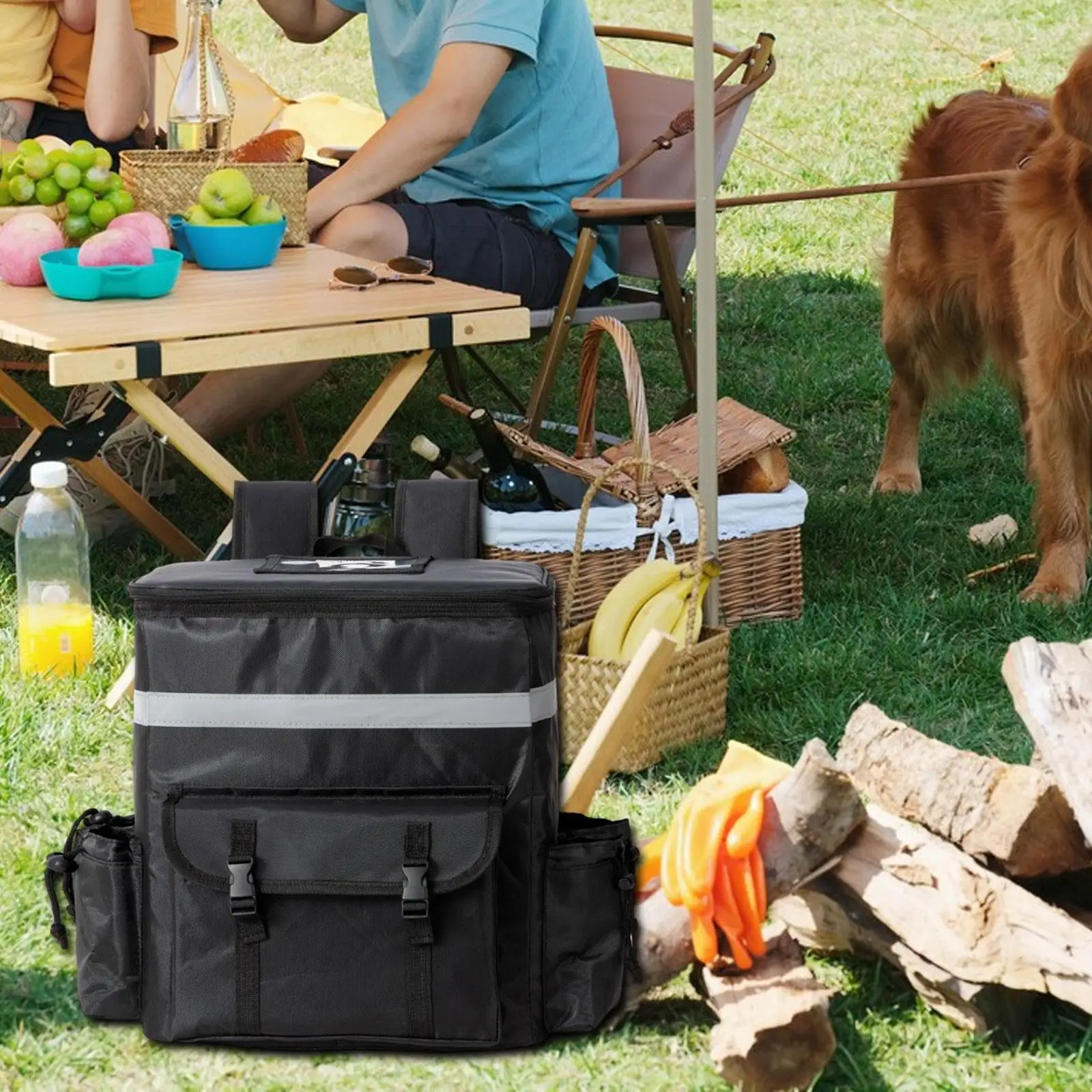 

Insulated Food Backpack Camping with Pockets Hot Cold Food Pizza Takeout Bag