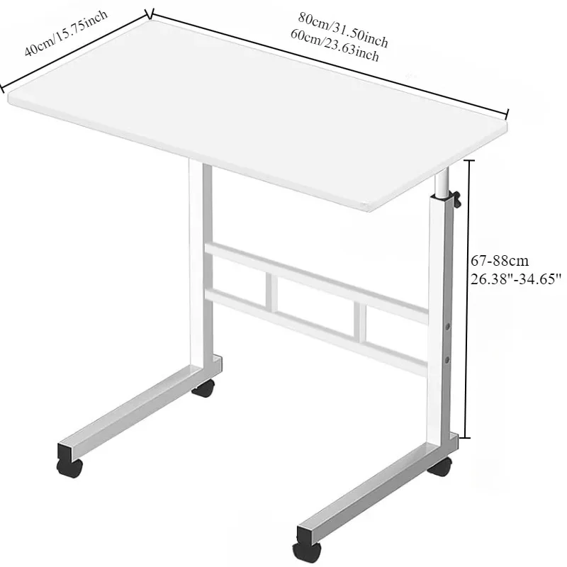 Bedside Desk with Universal Wheels Oversized Table Adjustable Height Large Laptop Desk Portable Study Desk for Dormitory Student