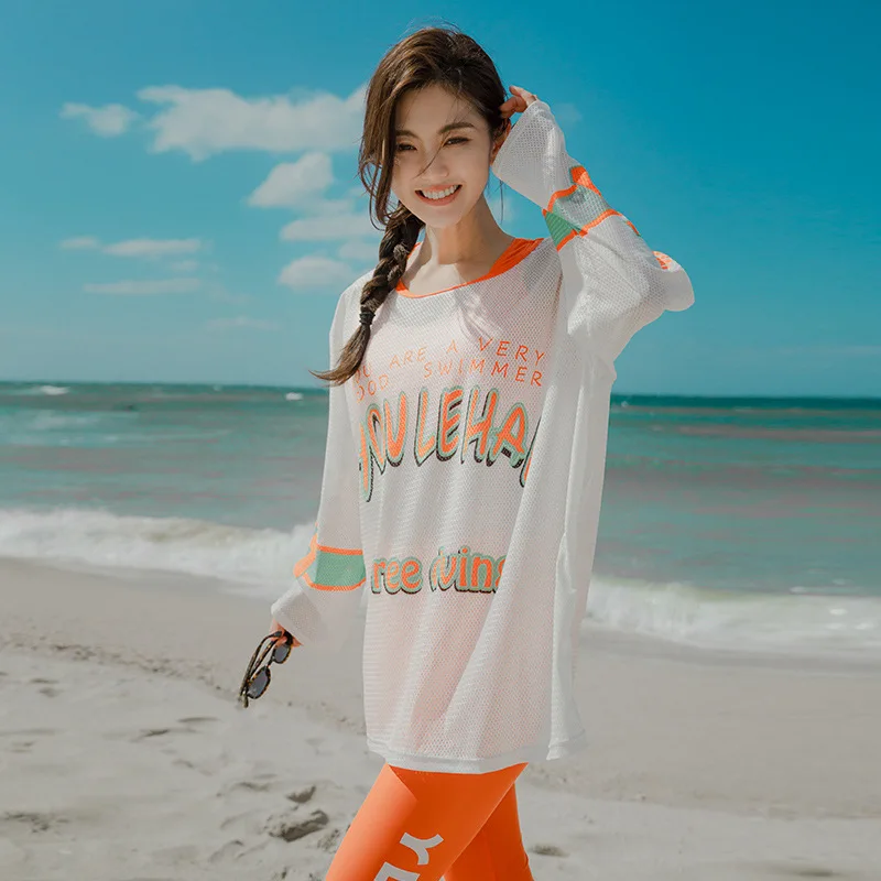 4pcs/set Women\'s Rash Guards Long Sleeve Shirt+Sports Bra+Briefs+Leggings Swimsuit Bikini Beach Swimwear Cover Up Swim Tights