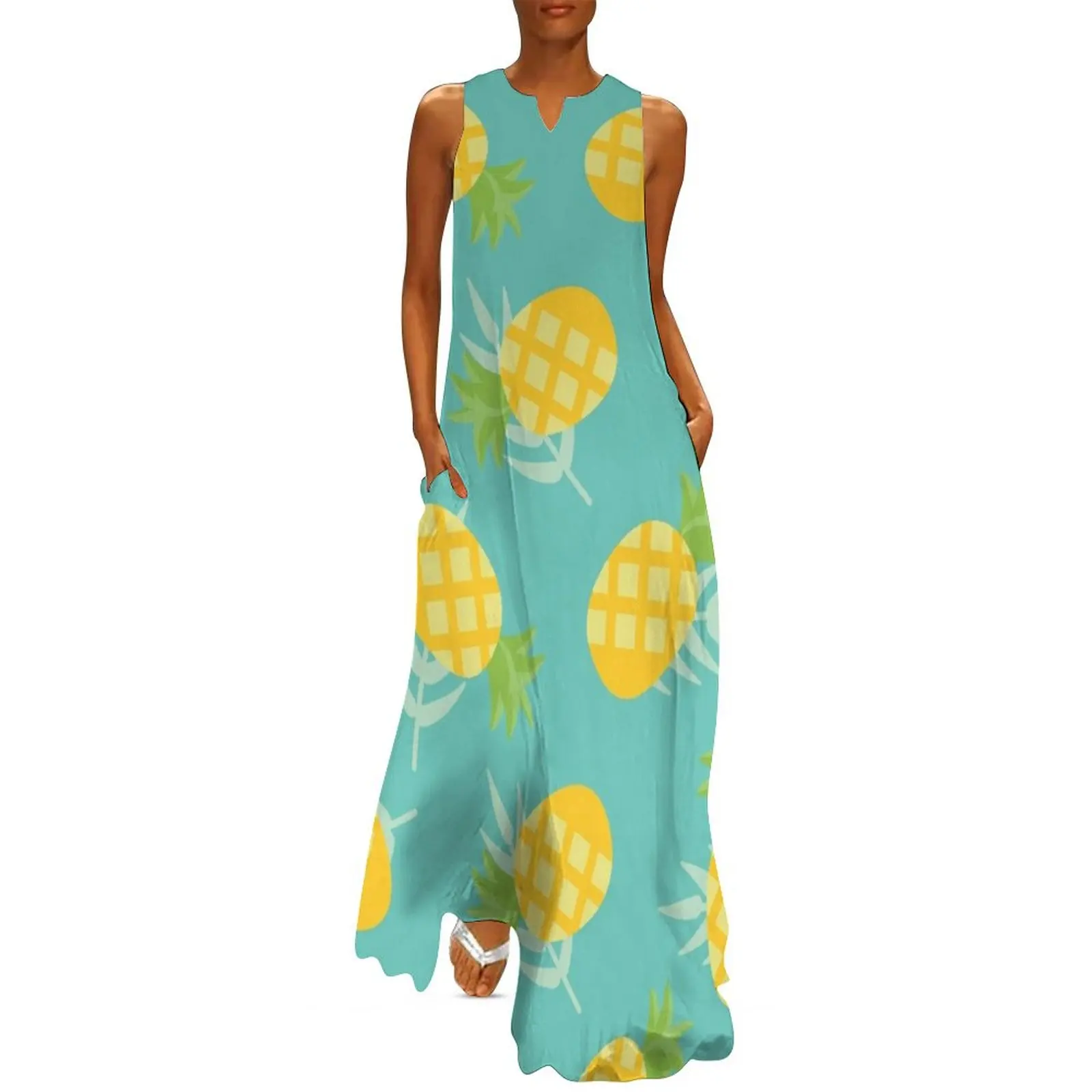 Tropical Muumuu Pineapples Long Dress chic and elegant woman dress Cocktail of dresses sexy dress for women evening women