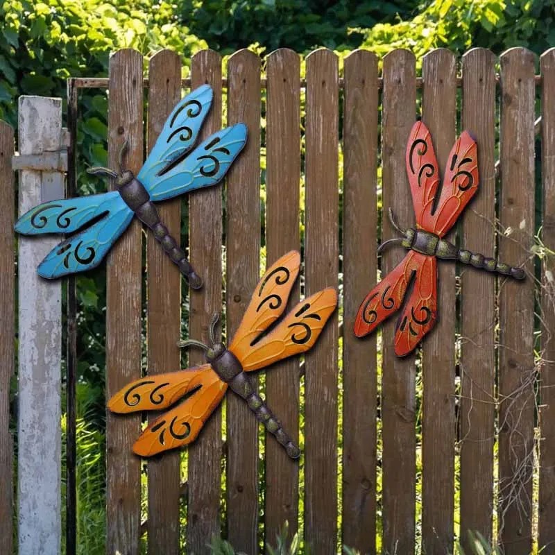 

1pc Retro Iron Dragonfly Home Wall Pendant Art Sculpture Outdoor Hanging Ornament Dragonfly For Garden Hanging Wall Decoration