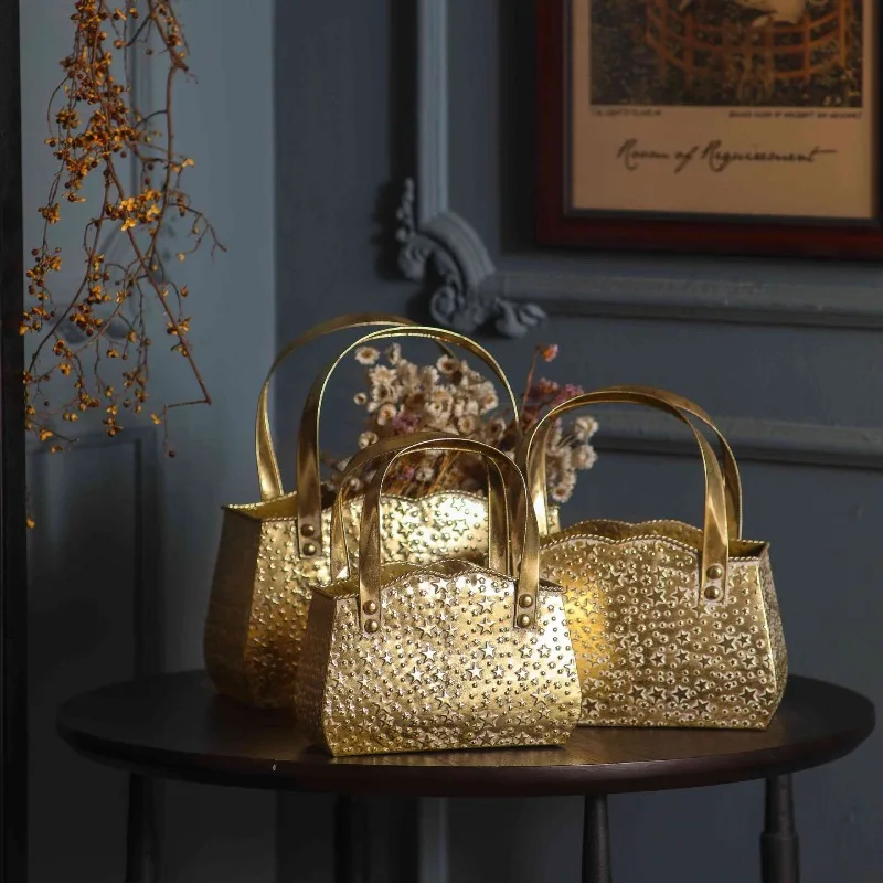 French light luxury wrought iron handbag decorative ornament, indoor dry flower storage, photography prop